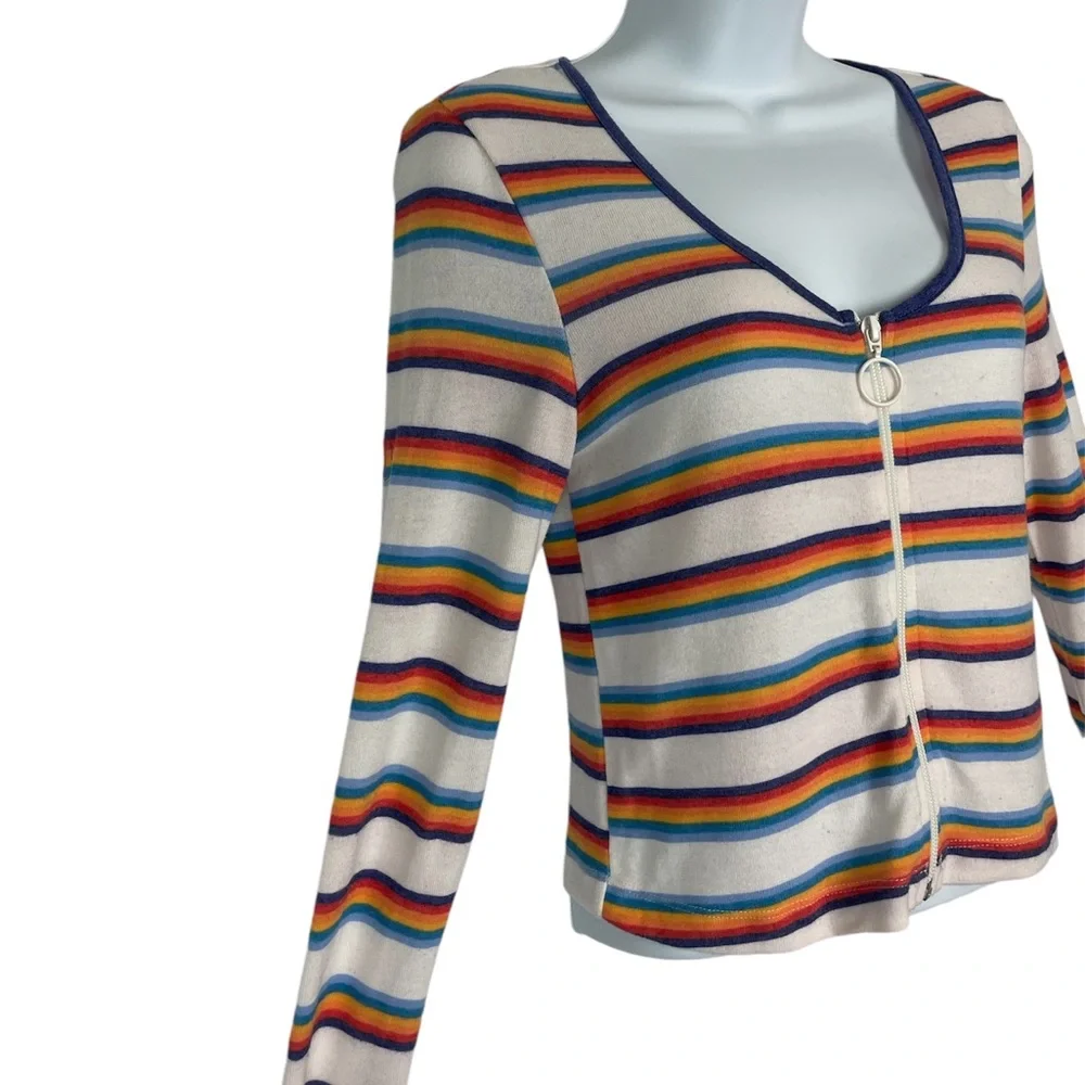 Self E Multi Colored Striped Zip Up Sweater M